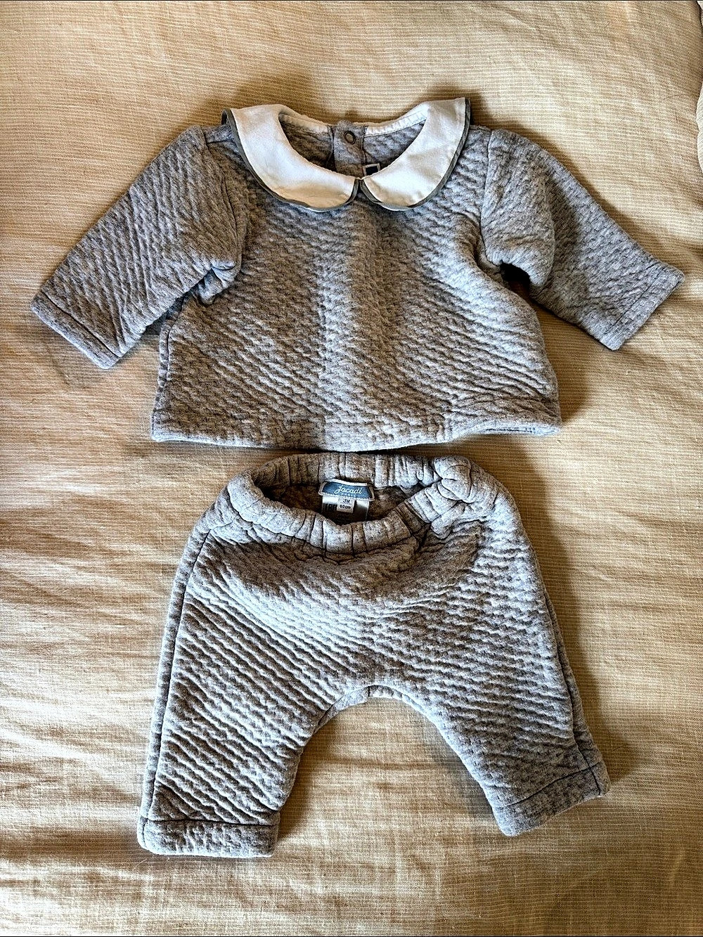Jacadi Collection Baby Gray Collared Matching Set 3-6M